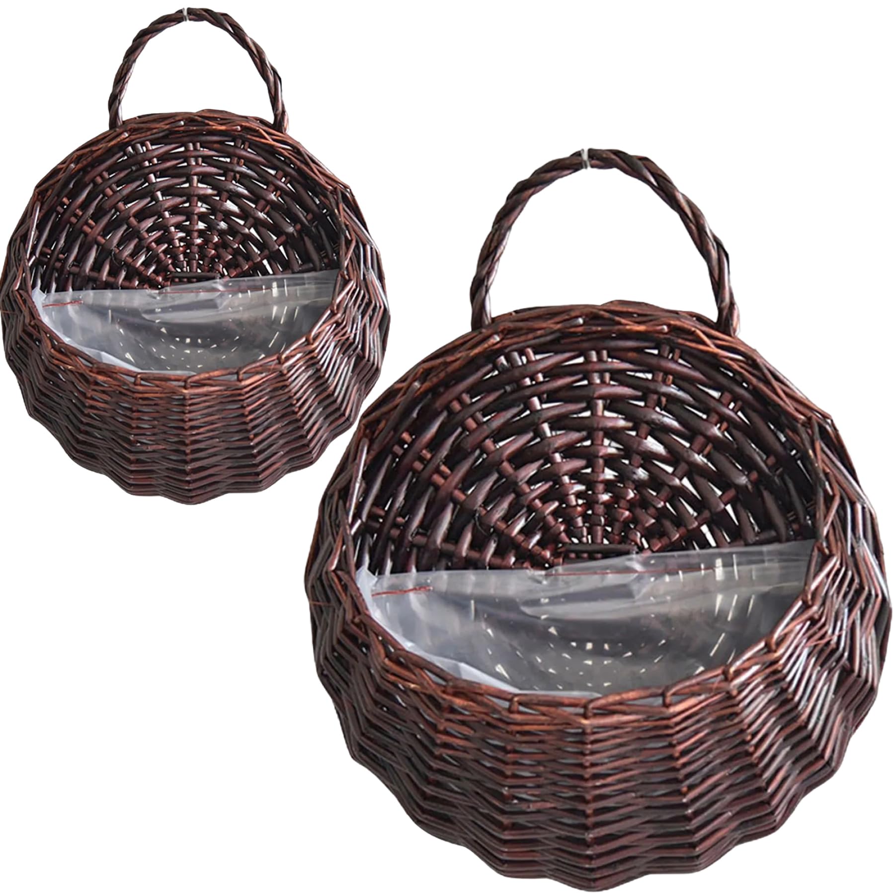 Jardinière suspendue en rotin naturel haut de gamme - Panier mural vintage marron fonce (x2)