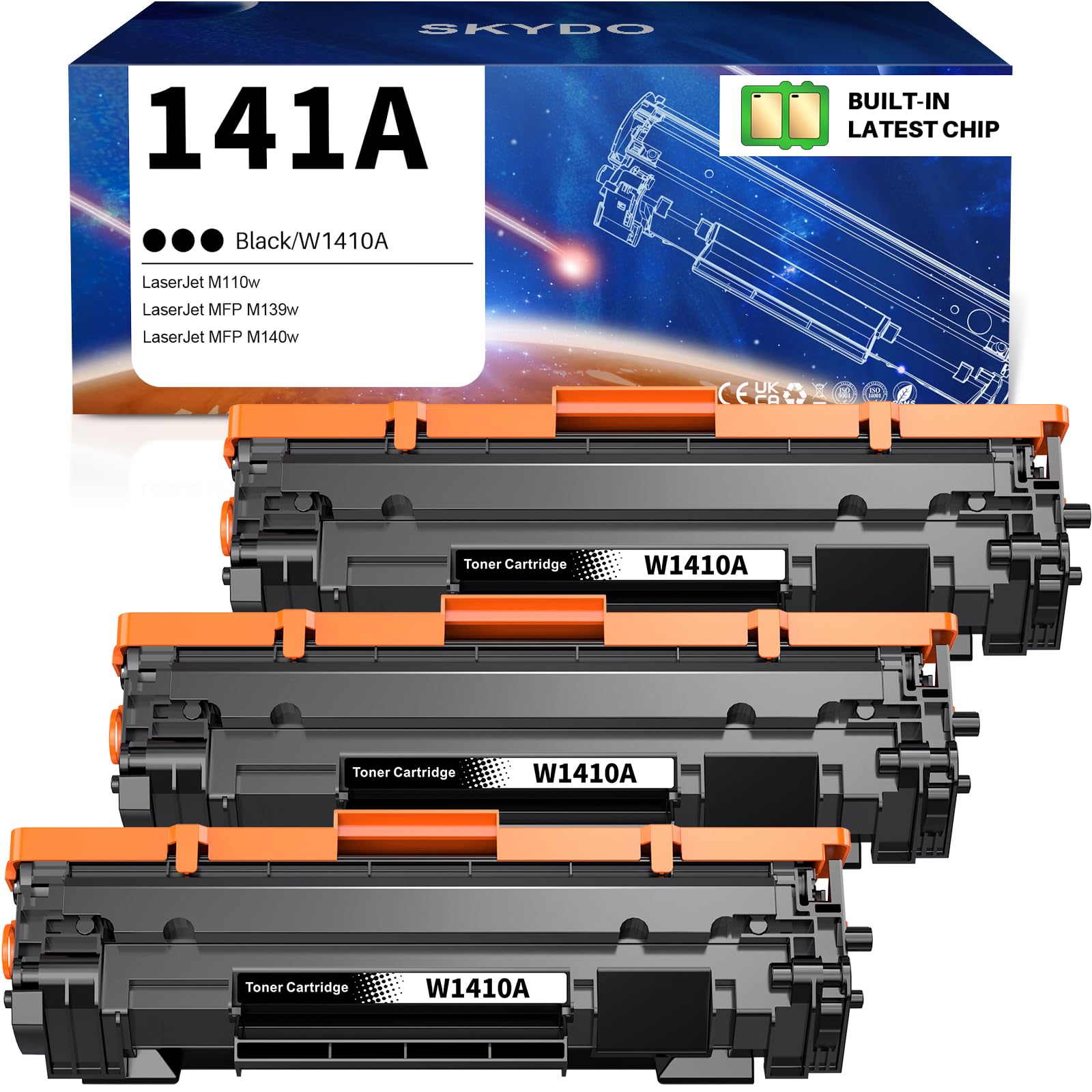 Skydo 141A Toner Cartridge High Yield Replacement for 141A W1410A Toner Cartridge Compatible with LaserJet Pro M110w MFP M139w M140w(with chip,3 Black)