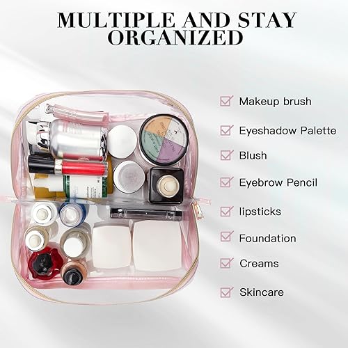 Miniatura 5 de Telena Bolsa de maquillaje de gran capacidad, bolsa de cosméticos portátil de piel sintética resistente al agua, bolsas organizadoras de maquillaje