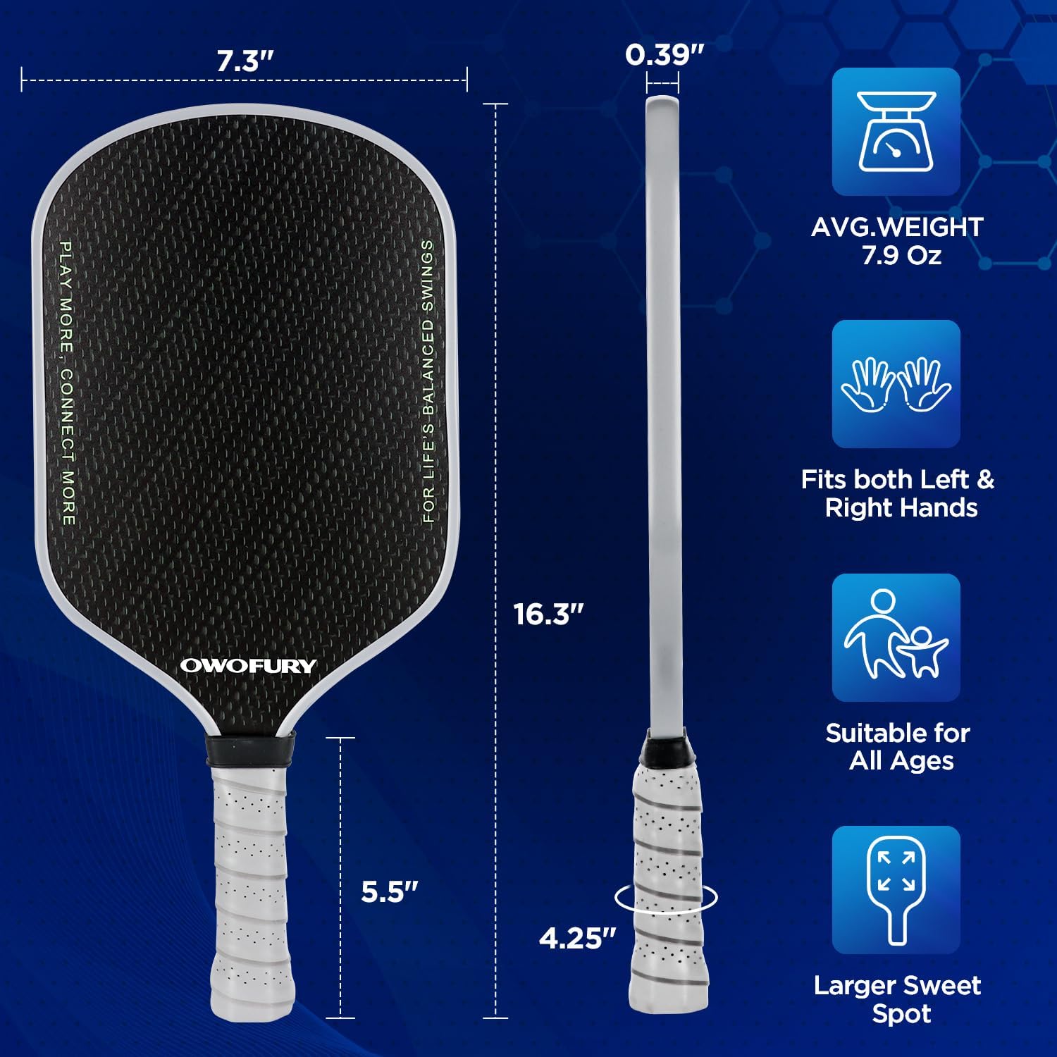 Fiberglass Pickleball Paddles Set of 2, Pickleball Rackets Fiber Surface Poylmer Honeycomb Core Power Control with 2 Outdoor,2 Indoor Balls, Bag for Men Women Intermediate