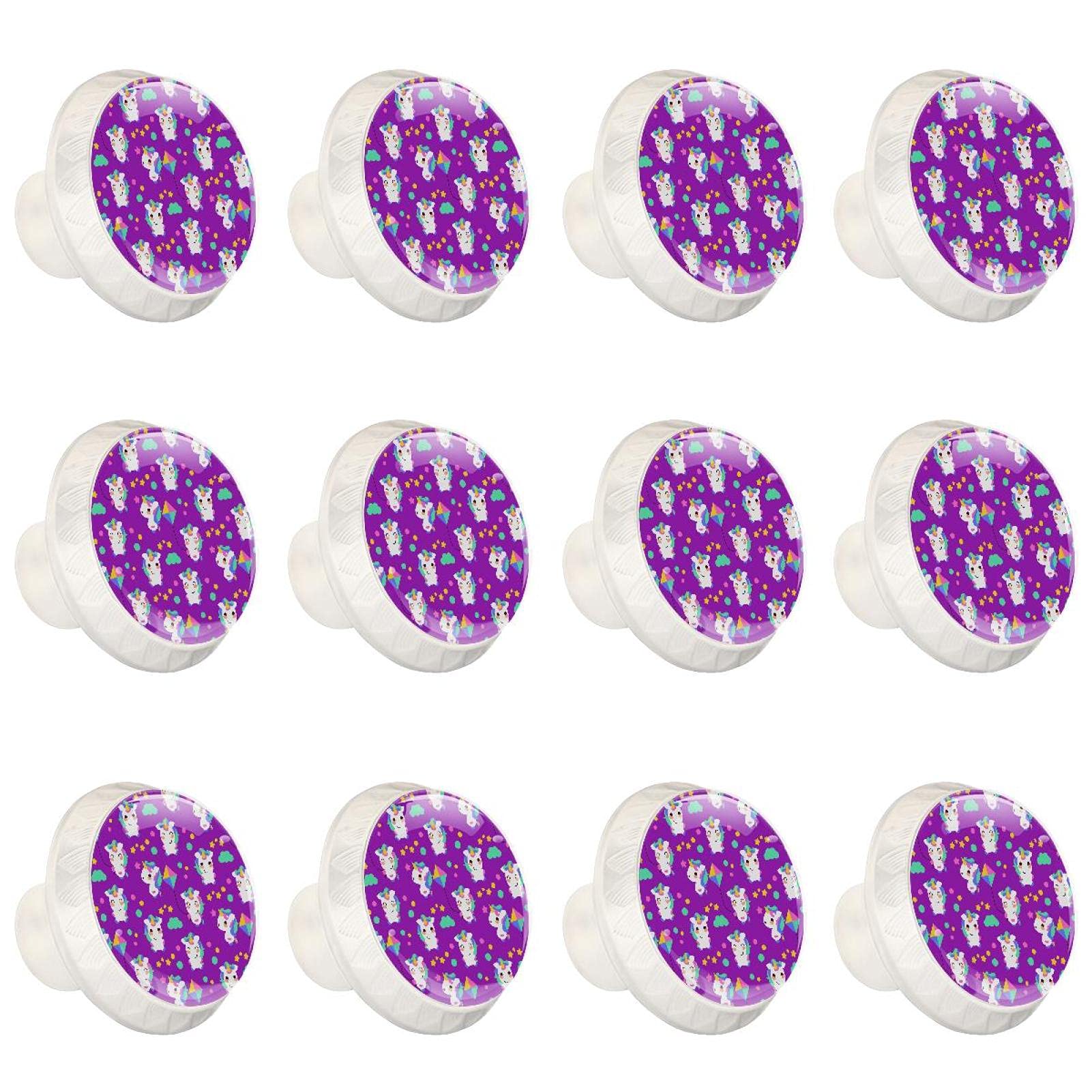 Boutons de cuisine licorne violette pour armoire et tiroir x12