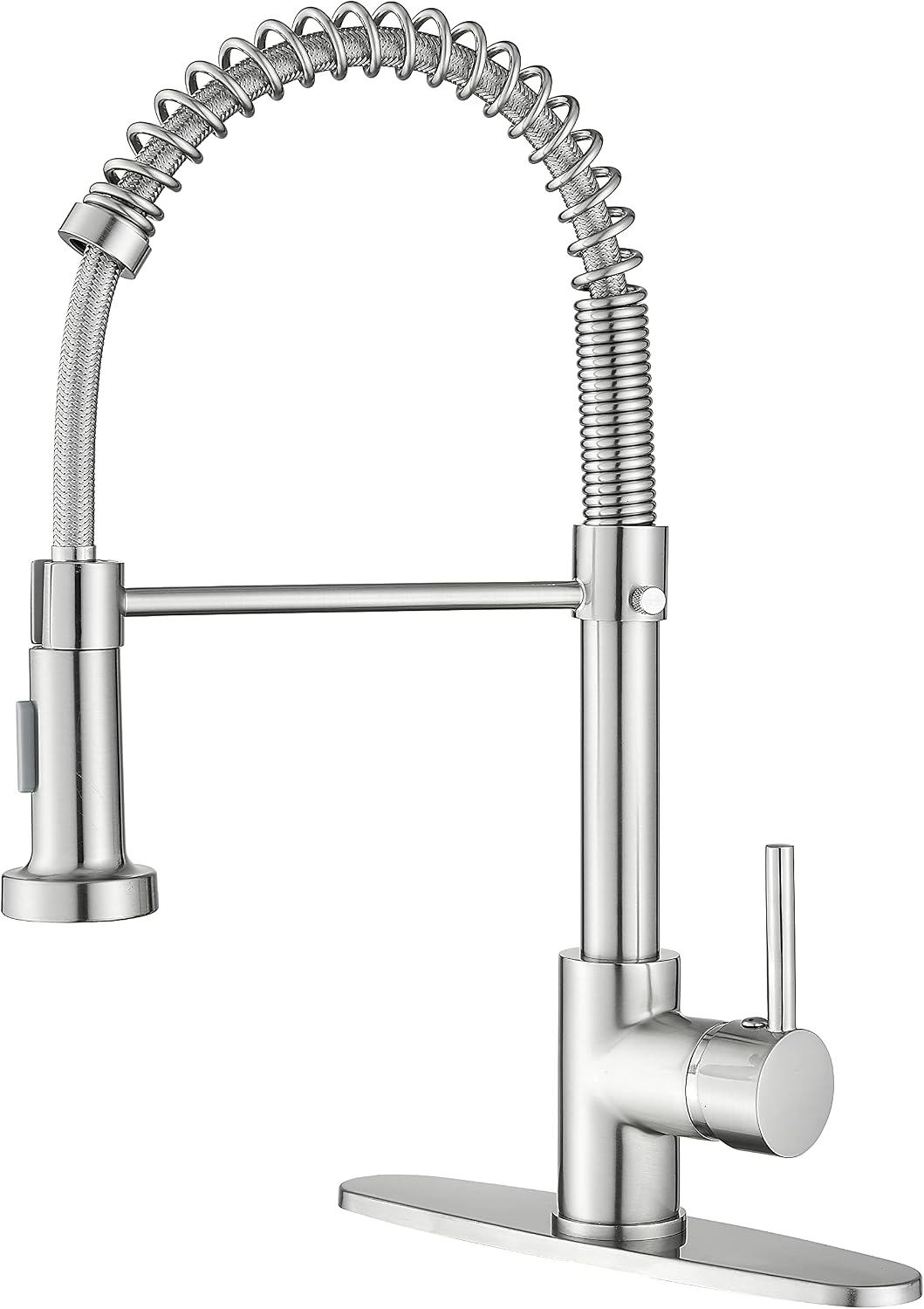 BASDEHEN Kitchen Faucets with Pull Down Sprayer, Ras Nickel Spring Commercial Kitchen Sink Faucet Solid Brass with 10 Inch Mounting Table 1 Hole Or 3 Hole Compatible