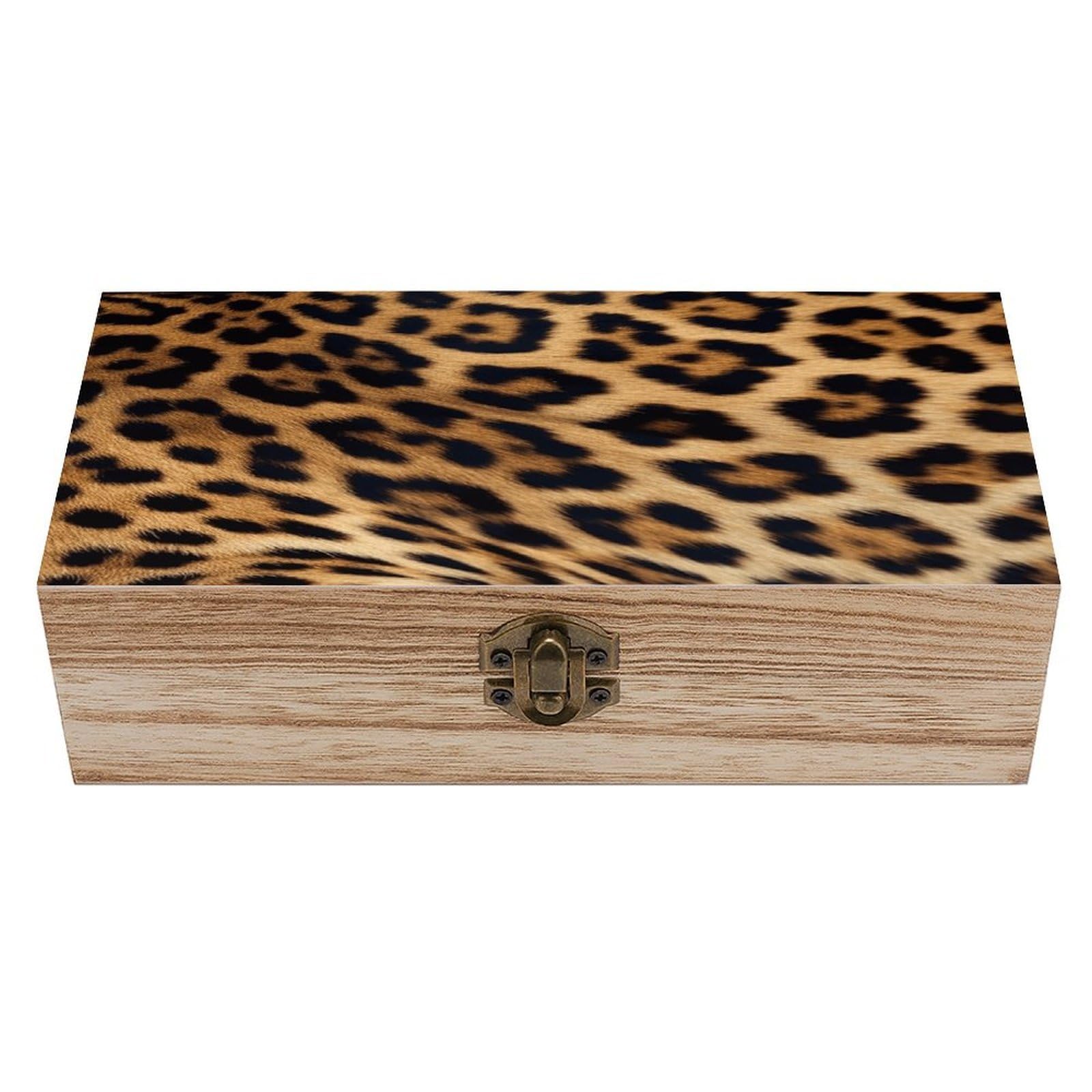 VstaDank Rough Leopard Print Wooden Storage Box Wooden Keepsake Box with Hinged Lid Exquisite Solid Wood Decorative Jewelry Case Memory Box for Jewelry Photos Letters Crafts Trinkets