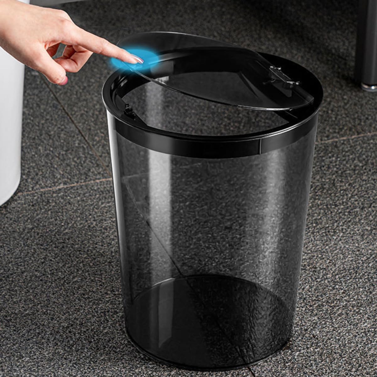 OSALADI 12l Gray Waste Bin with Lid, Plastic Kitchen Trash Can Storage Bucket for Bedroom Bathroom Office, Large Capacity Garbage Container for Home Organization
