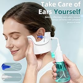 Ear Wax Removal Tool, Ear Cleaning Kits Safe Ear Irrigation Kit Ear Flush Kit for Adults Kids, Ear Wax Washer Device with LED Earwax Spoon, Basin, Bulb, Curette Kit, Towel, Tips, Storage Box Green