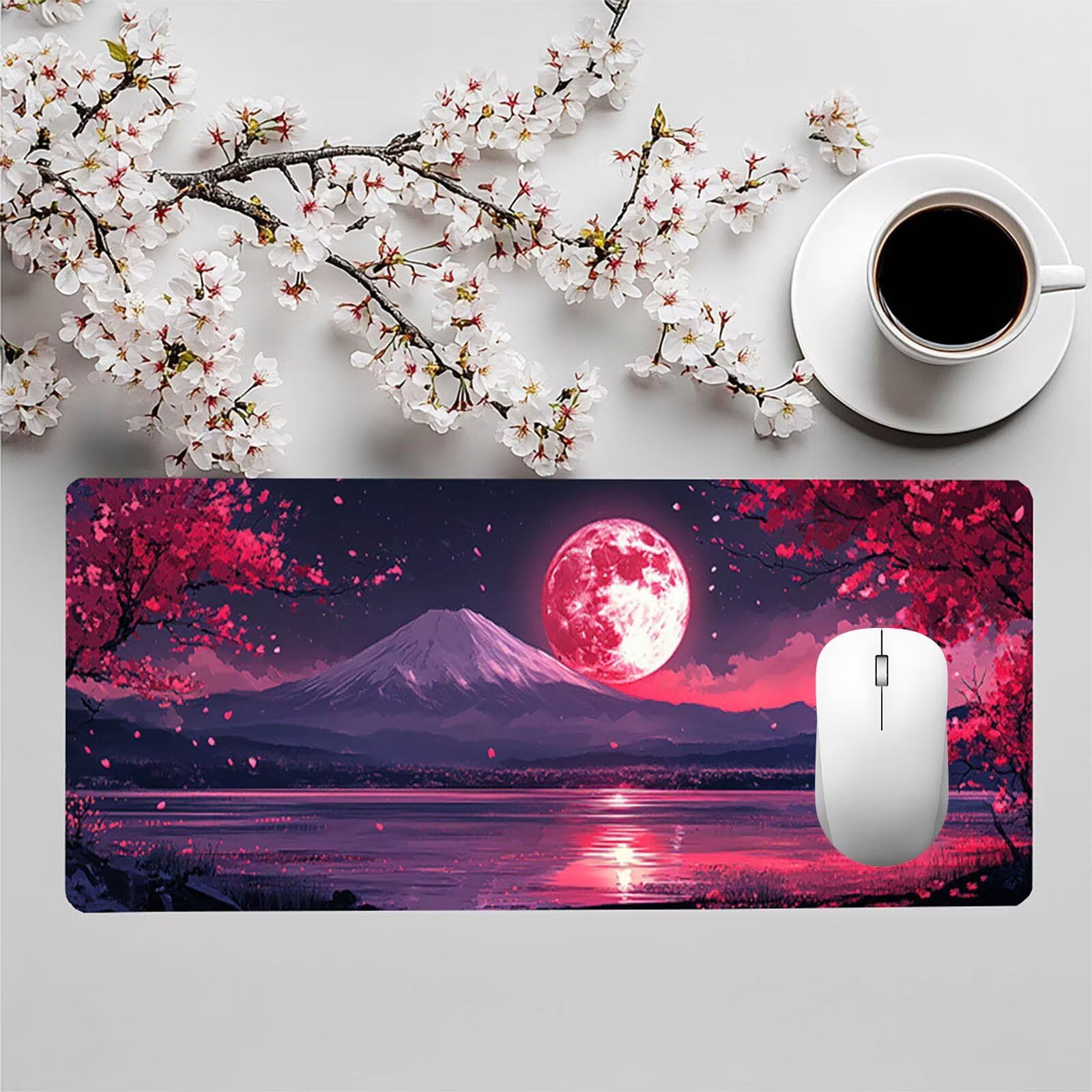 Podkładka pod mysz z kwiatami wiśni XXL 1400 x 600 x 3 mm, pod ręką uchwyt na biurko Fuji z antypoślizgową i wodoodporną gumową podstawą, poprawia precyzję i szybkość, dekoracja na biurko GYL5000