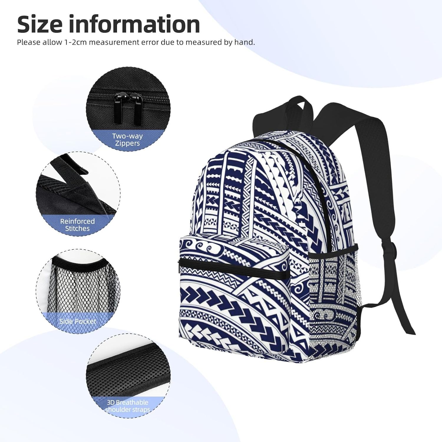 Blue Polynesian Maori Tribal Pattern Print Casual Fashions Backpack,Lightweight Sports Bookbag Travel Multip Rucksack. image 5