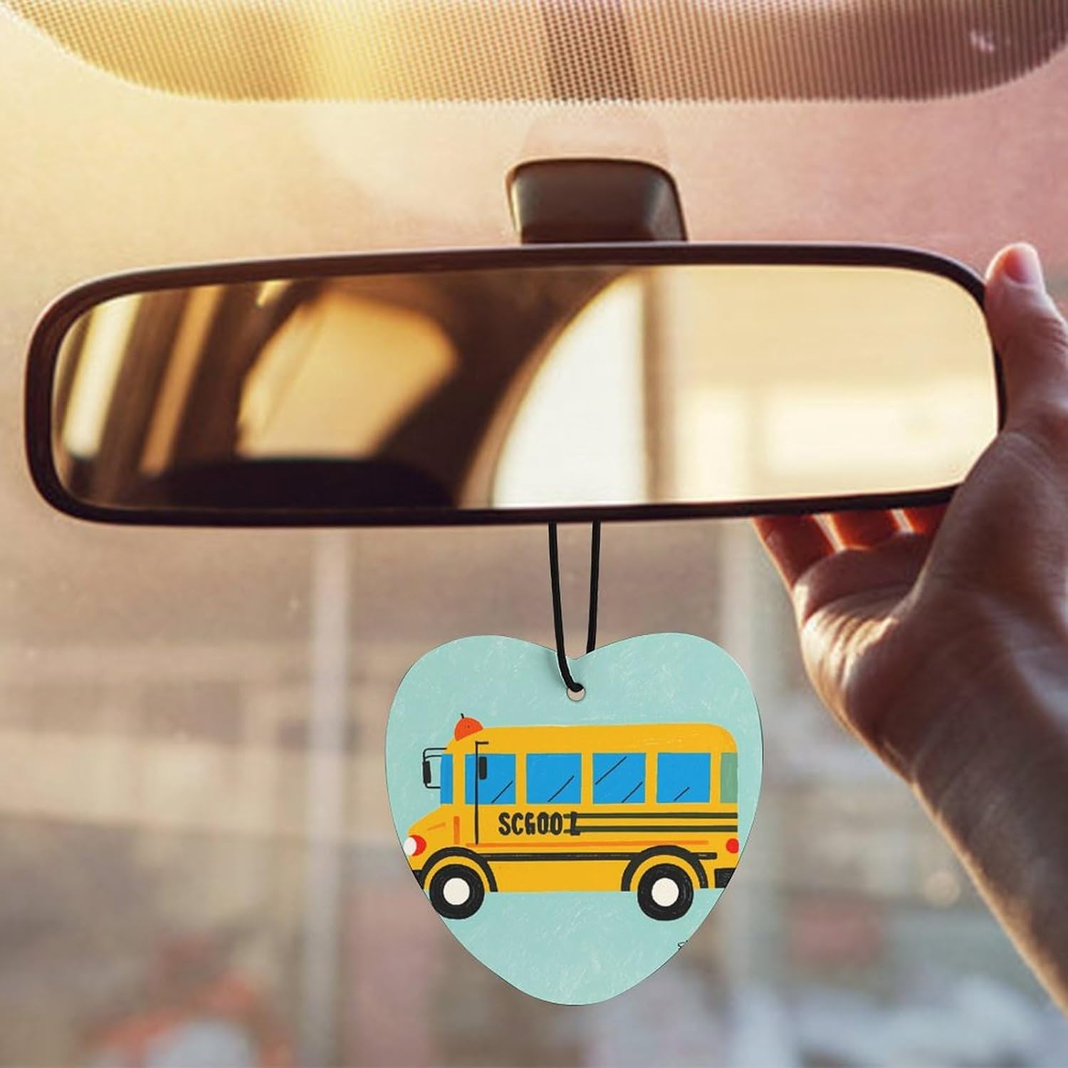 5 Pieces Car Air Freshener School Bus Printed Car Aromatherapy Tablets Scented Cards Hanging Scented Cards Rearview Mirror Pendant