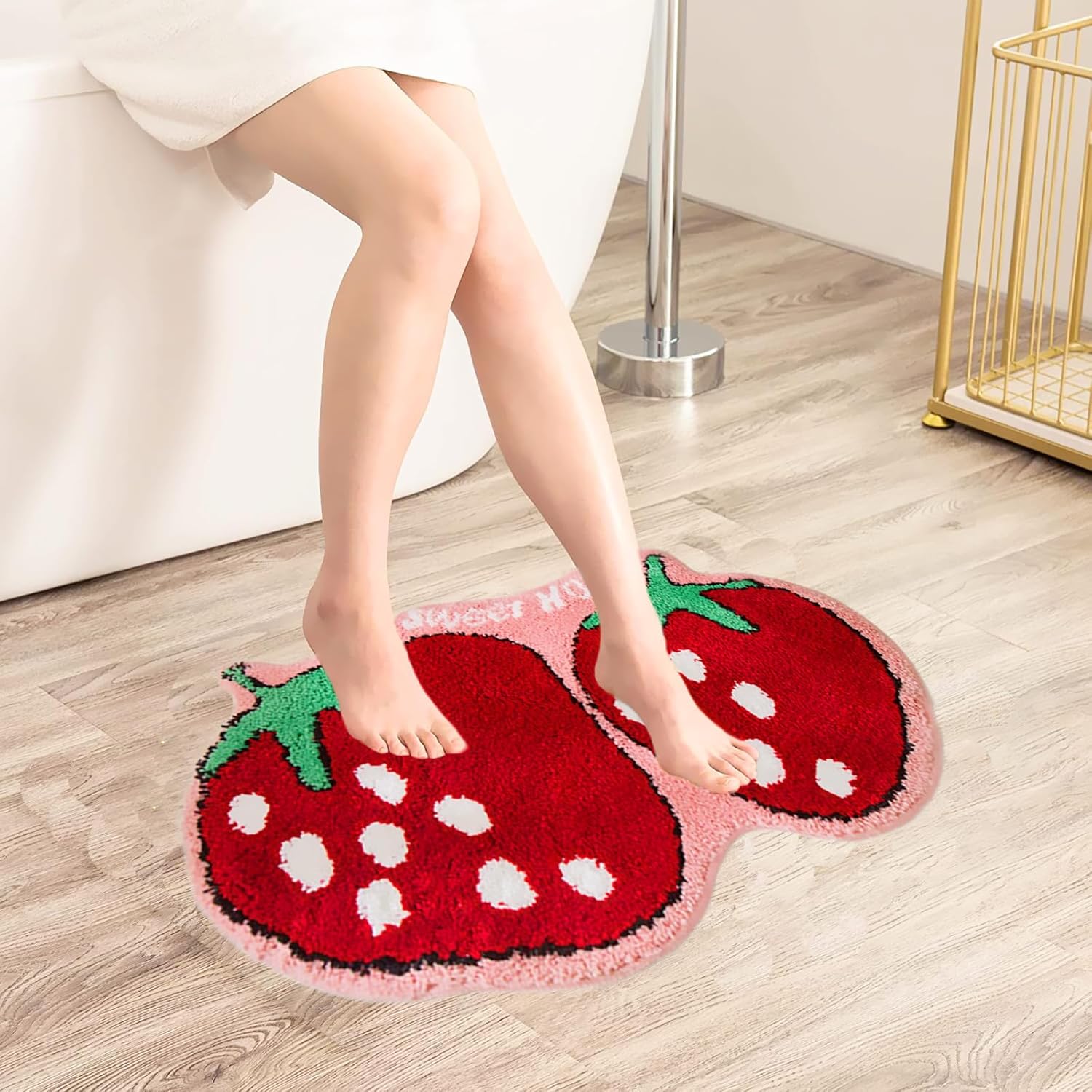LEVINIS Strawberry Bathroom Rugs and Mats, Cute Fruit Shaped Bathtub Rug 31"19"