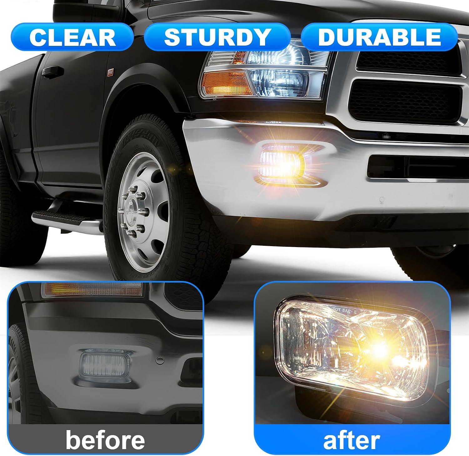 Fog Lights Assembly Compatible with 2009-2012 Dodge Ram 1500 2010-2018 RAM 2500 3500 Front Bumper Driving Fog Lamps with Brackets H10 12V 42W Halogen Bulbs Clear Lens