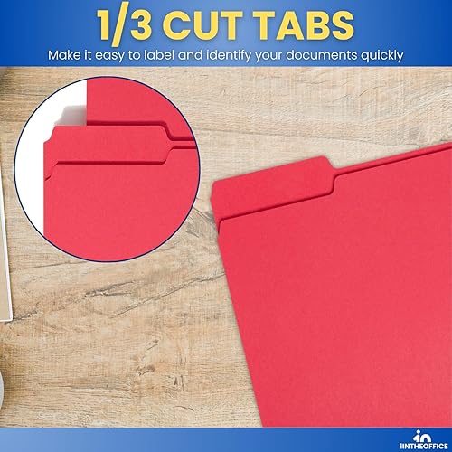 Miniatura 3 de 1InTheOffice Carpetas de archivo rojas tamaño carta, carpetas de archivos con pestañas, carpetas de relleno, pestaña de corte de 1/3, paquete de 24