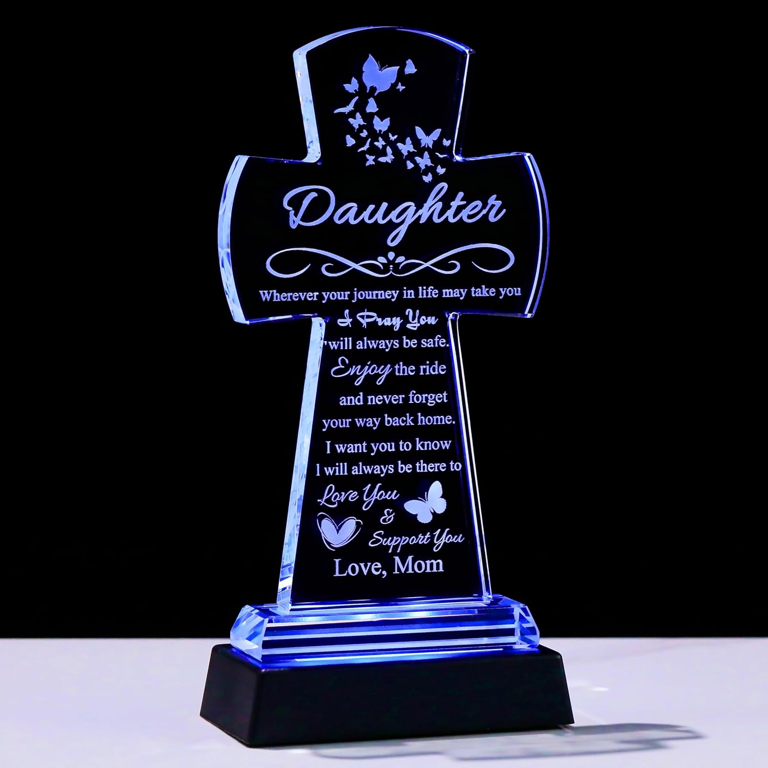 Qianwei Gifts for Daughter from Mom - Crystal Cross Christian Gifts for Daughter with Led Colourful Light Base - Christmas Valentines Mothers Birthday Day Gifts Her Daughter LED HEART- Miscarriage