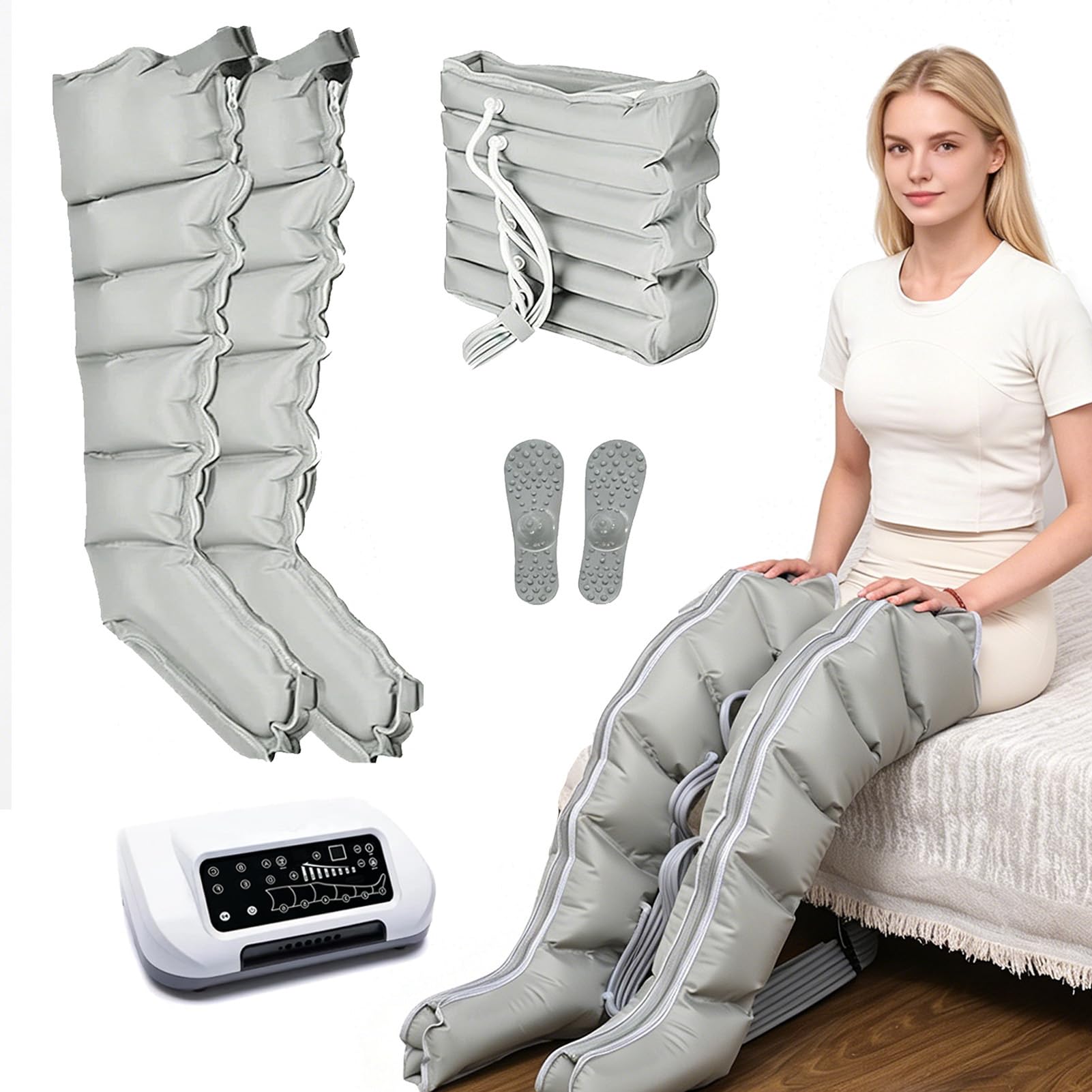 Joyfitness Leg Compression Boots, Lymphatic Drainage Massager, 6 Cavity Leg Massager with Pressure Sensor and Wireless Remote, for Blood Circulation, Relieves Muscle Pain, for Leg Edema Relief