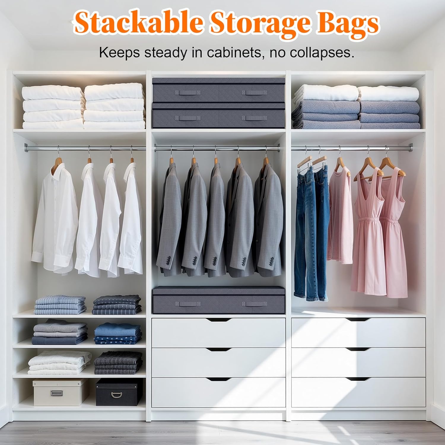 Under Bed Storage Containers with Lids - 2 Pack, Foldable and Stackable Clothes Storage Bags with Clear Window, 3-Sided Handles and Label Slot for Clothing, Blankets, Pillows (Grey) - Image 7