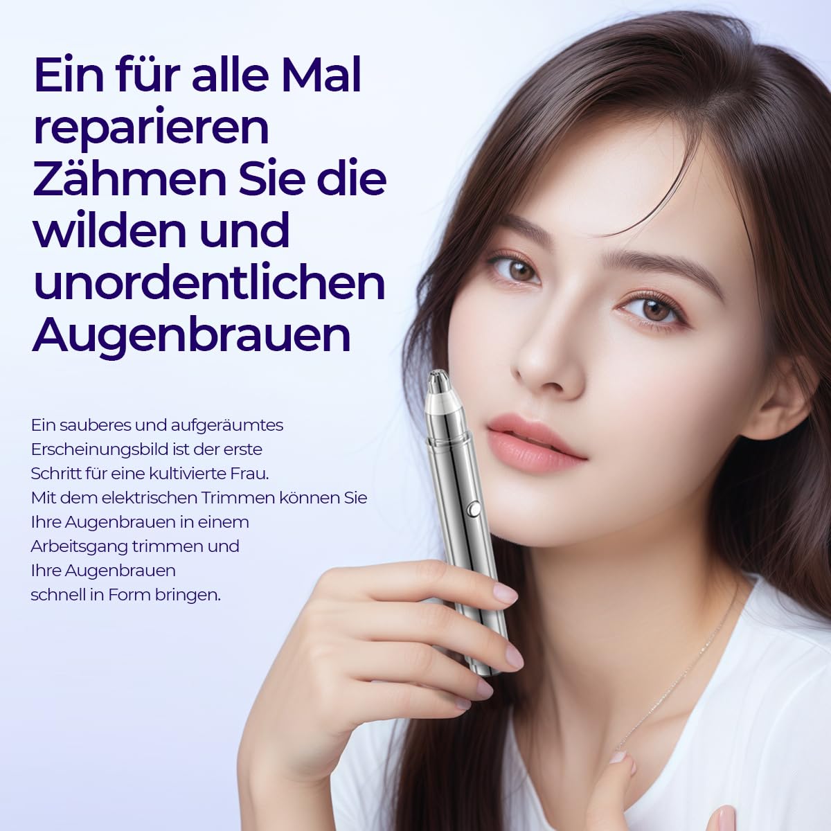 Tondeuse à sourcils électrique de qualité supérieure pour femme, soin complet des sourcils en un clic, éclairage LED, design silencieux, longue durée de vie de la batterie (argenté)