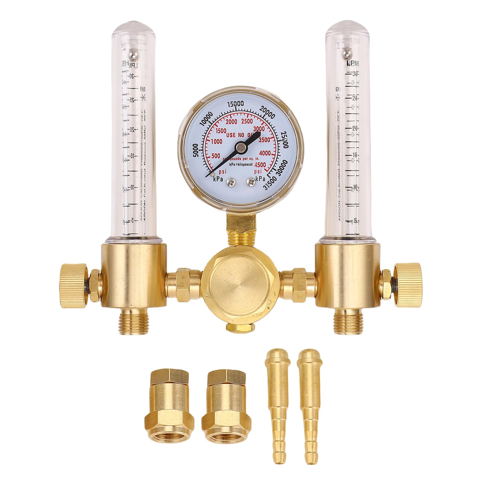 AMONIDA Regulador de Flujo de Argón de Doble Salida para Soldadura TIG MIG 0-60CFH 0-4500PSI CGA580 Entrada 5/8in X 18 RH Salida, Regulador de Gas de Caudalímetro de Argón para Soldadura TIG MIG