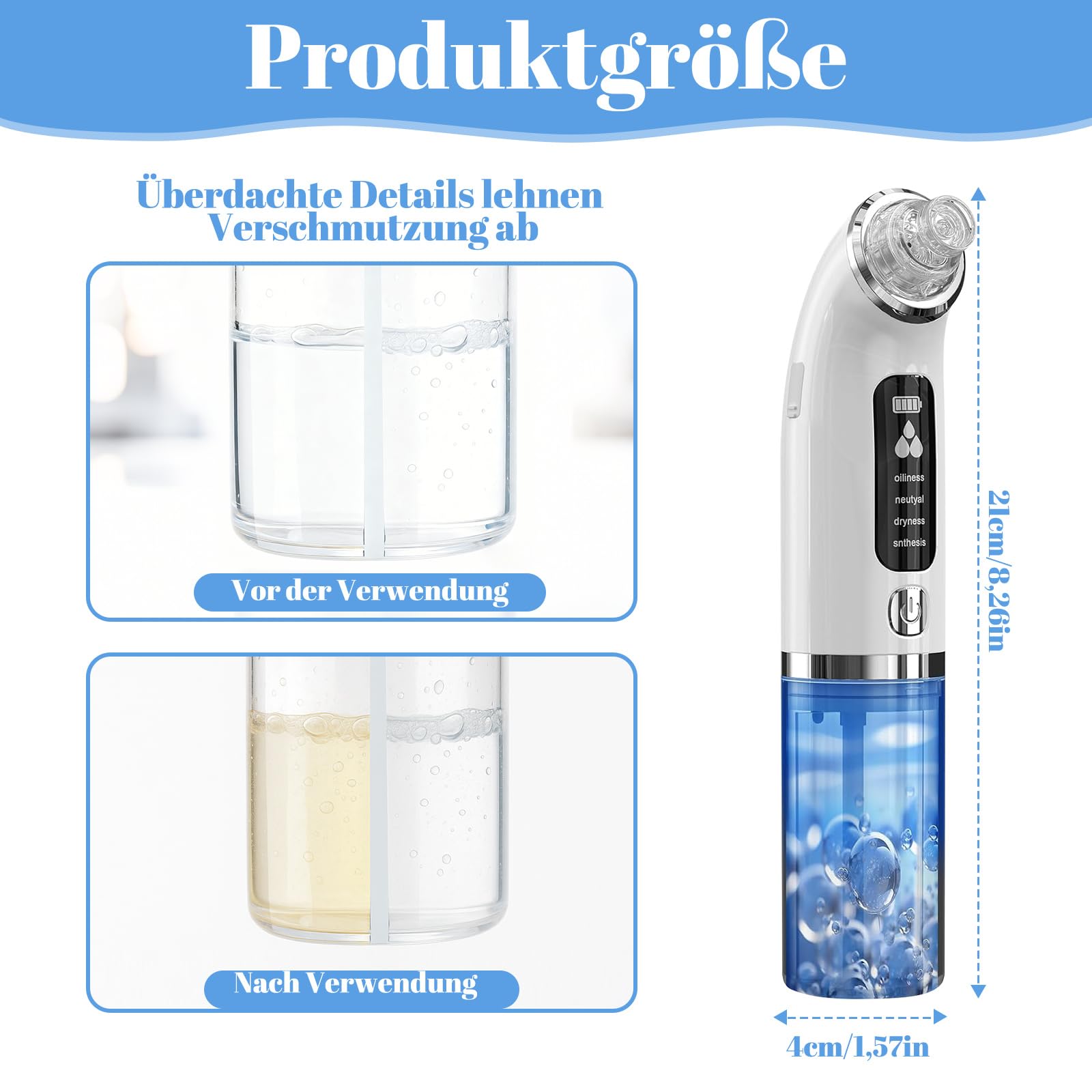 Pulitore per i punti neri con serbatoio d'acqua visibile, 75 kPa forte assorbenza, 4 modalità e 6 accessori per la pulizia del viso, acne e punti neri, rimozione dei punti neri