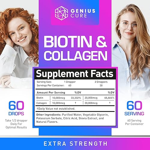 Miniatura 6 de Genius Biotina y colágeno gotas de apoyo para el crecimiento del cabello suplemento para el cabello piel y uñas saludables suplemento de biotina