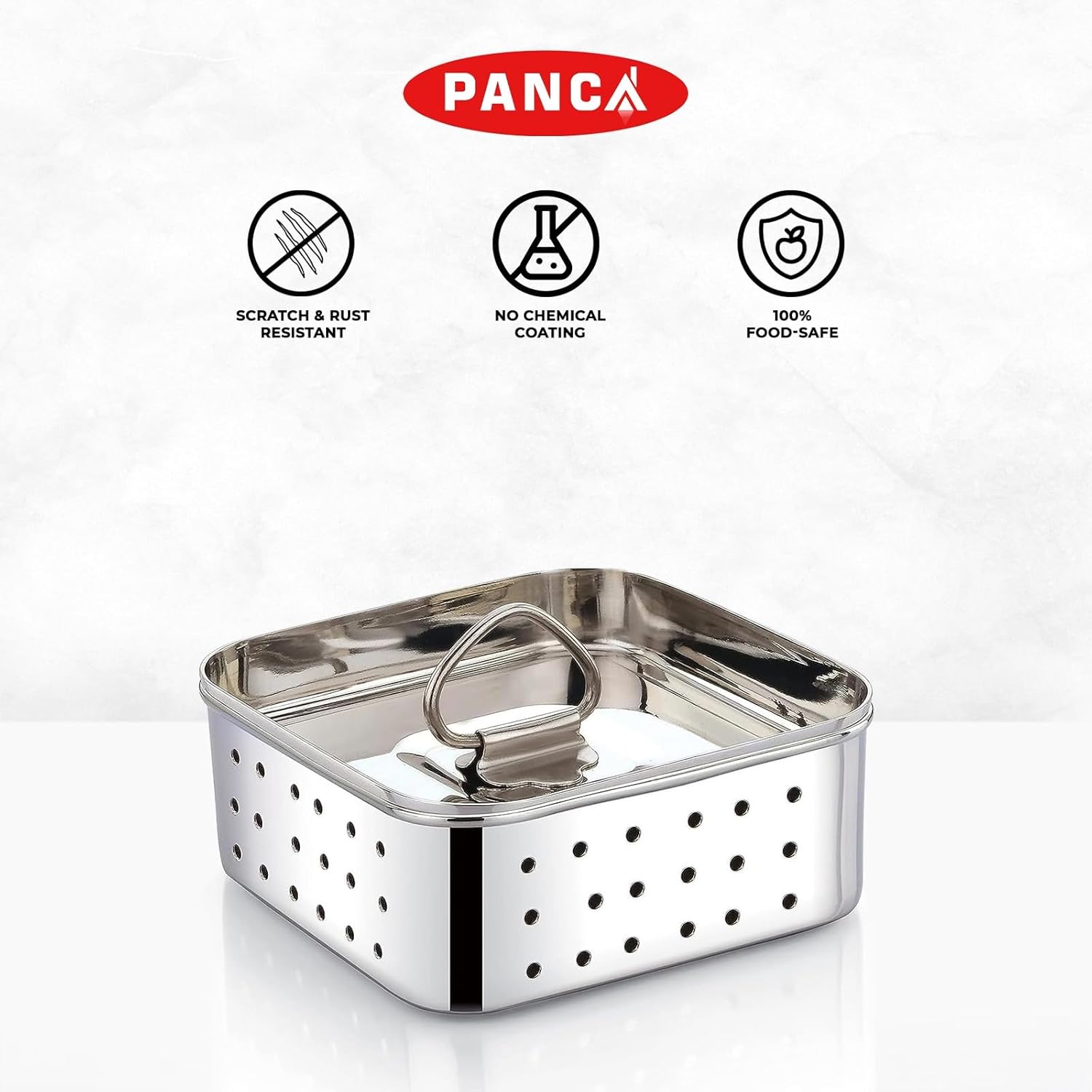 PANCA Stainless Steel Square Shape Indian Paneer/Tofu Press Mould Maker (450 Ml), Size-12.5X12.5X4.5 Centimeters, Silver (Big)