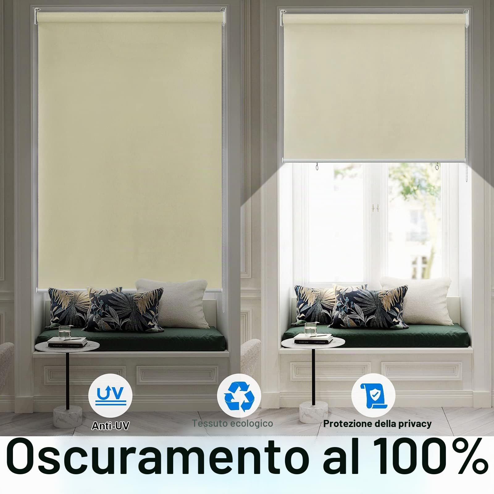 Tenda a rullo per esterni, verticale, tenda avvolgibile per finestre, 180 x 240 cm, colore beige, protezione solare, resistente alle intemperie, oscurante, per finestre e porte