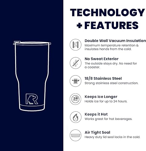Miniatura 2 de RTIC Vaso aislado de acero inoxidable portátil de 30 fl oz (887.21 ml) con tapa, a prueba de derrames, para bebidas calientes y frías, para
