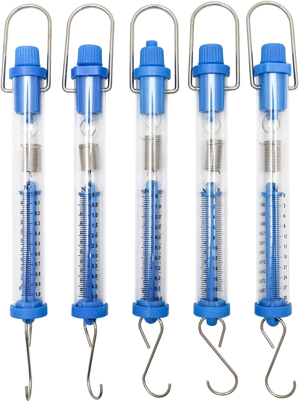QWORK Set of 5Ã‚ Spring Scale, Transparent Spring Balance Hanging Tube Spring Scale Set (1N, 5N, 10N, 20N, 30N)