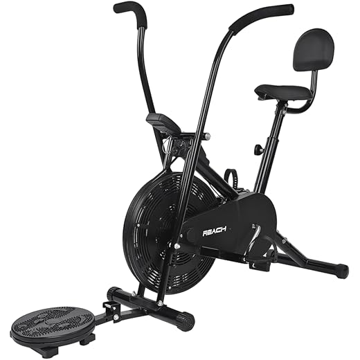 Reach AB-110 BST Air Bike Exercise Cycle with Moving or Stationary Handle | with Back Support Seat & Twister | Adjustable Knob Resistance | Exercise Gym Cycle for Home Workout & Fitness