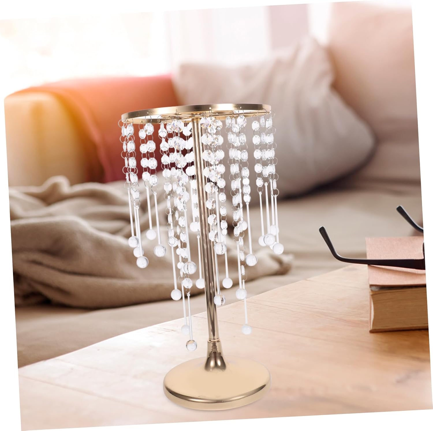 IMIKEYA Wedding Centerpiece Flower Stand with Chandelier Crystals Elegant Metal Vase for Table Decor for Wedding Party and Event Decorations Height