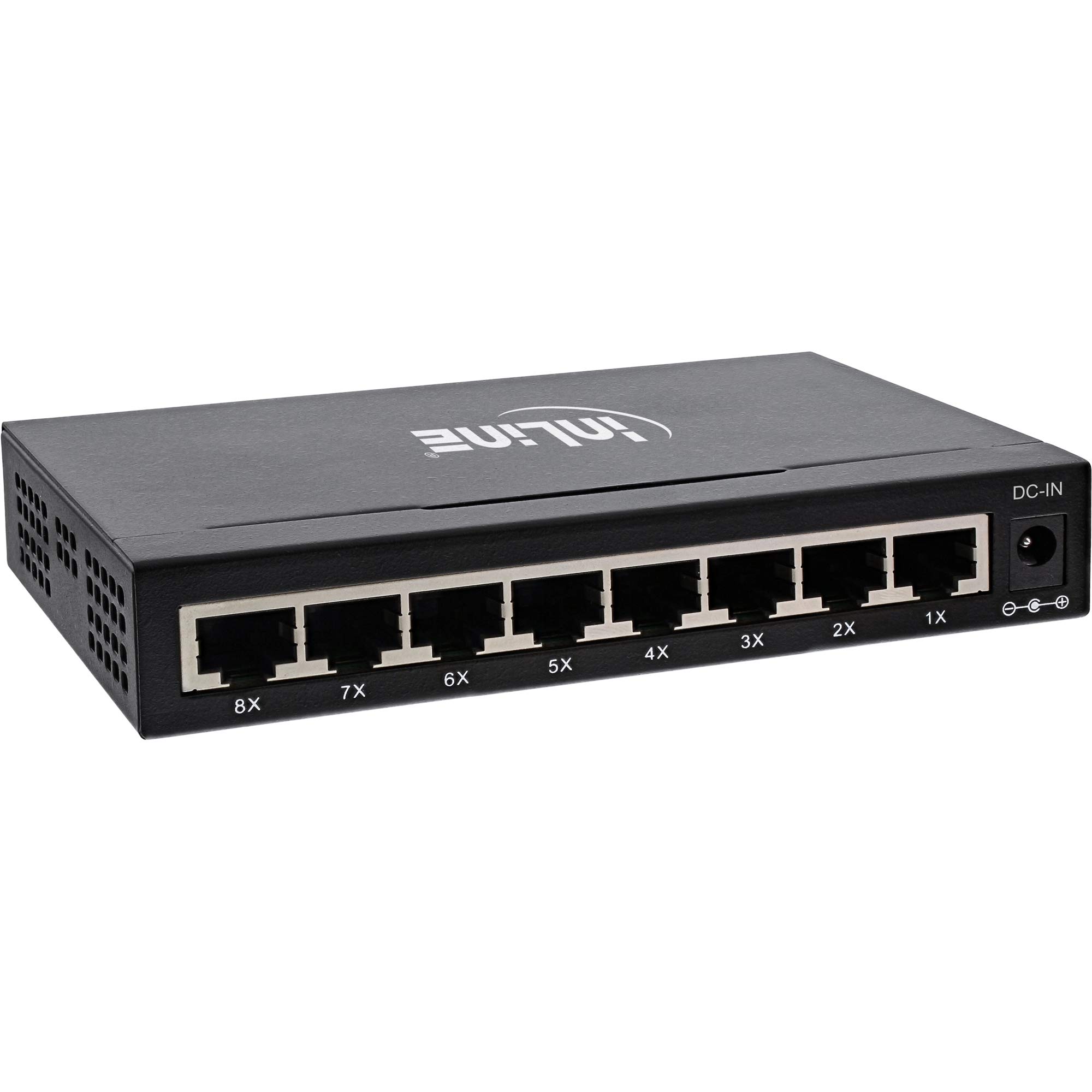 InLine 32308 m commutateur réseau 8 Ports Gigabit Ethernet 10/100/1000mb/S, Ordinateur de Bureau, en métal, sans Ventilateur, blindé Ports, Noir