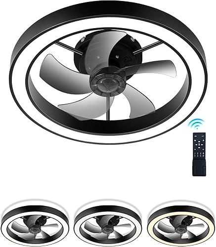 Ventiladores de techo de montaje empotrado con luces y control remoto, ventilador de techo minimalista de 20 pulgadas regulable de perfil bajo,