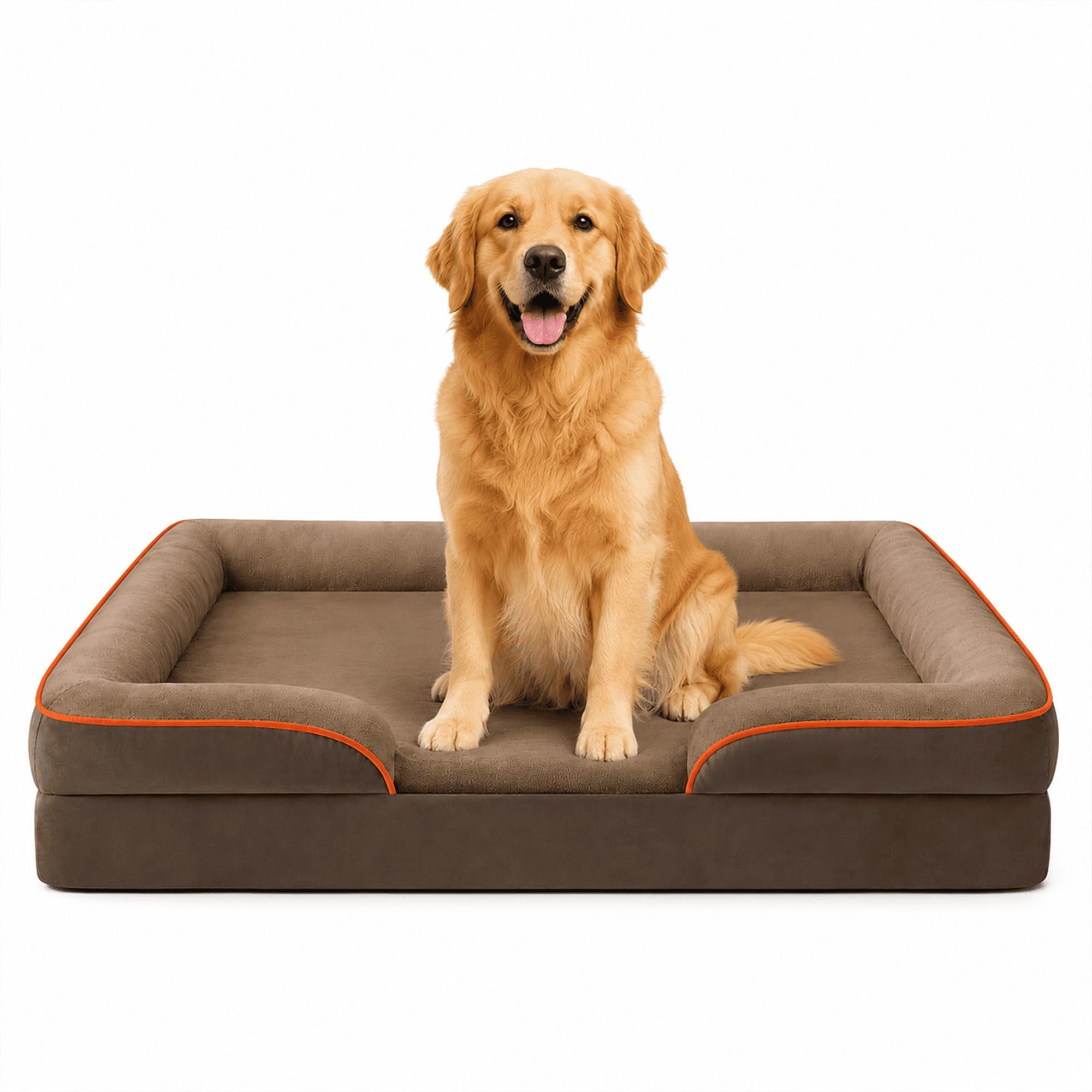 Rugs Inn Orthopedic Dog Bed Sofa – Washable Calming Pet Bed with Waterproof Liner, Removable Flannel Cover, U-Shaped Bolster & Non-Slip Base for Medium & Large Dogs (Brown, 76x55x16)