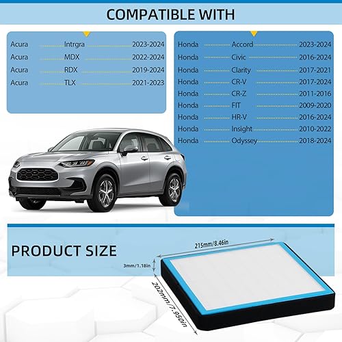 Miniatura 5 de Filtro de aire de cabina HEPA CF11182 Reemplazo Compatible con Honda Civic 2016-2022, CR-V 2017-2022, CR-Z 2011-2016, FIT 2009-2020, HR-V 2016-2022,