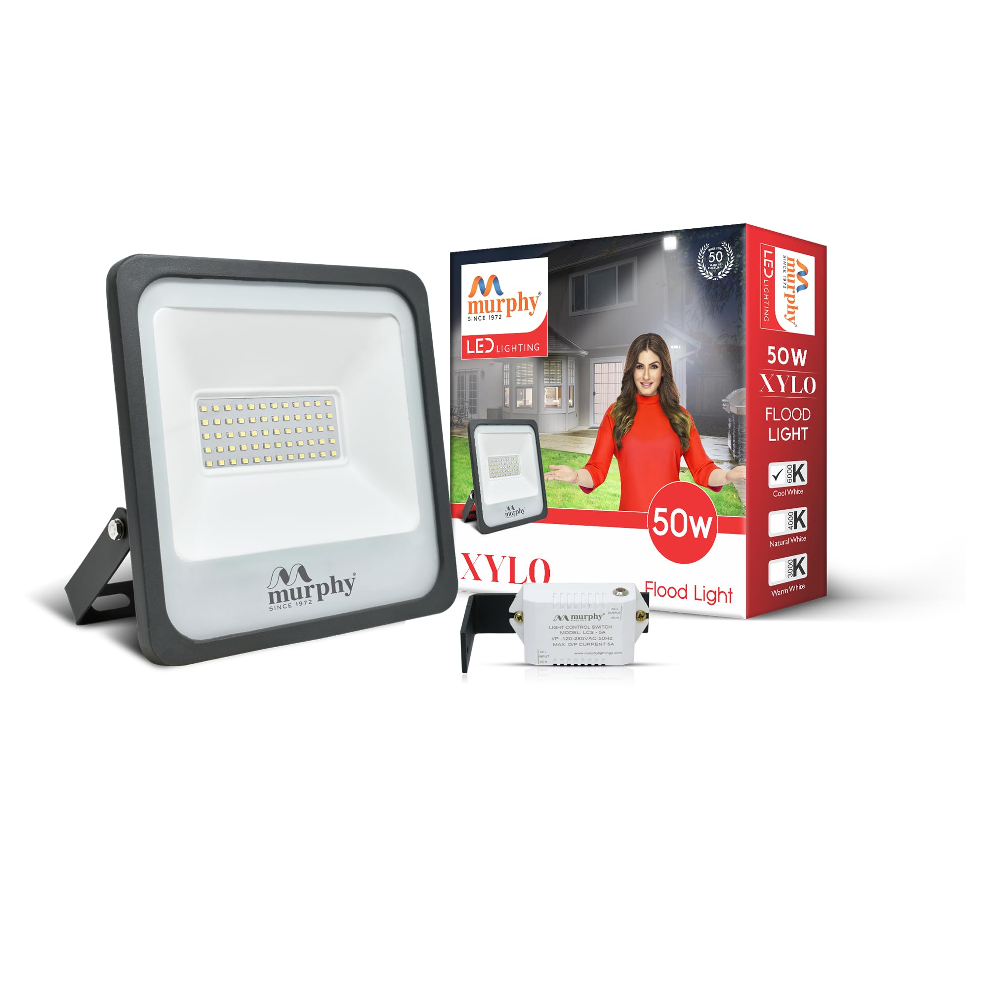 Murphy 50W Led Waterproof With Auto On/Off Day Night Light Sensor Flood Light : Pack Of 1(Aluminium)