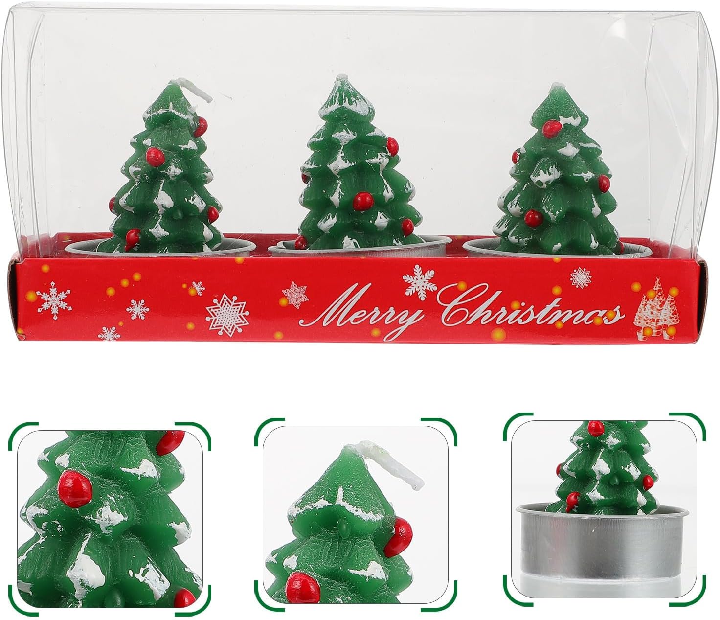 3pcs Tree Shaped Christmas Candles Xmas Green Paraffin for Party Room