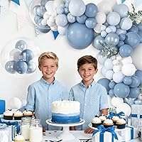 Vista 4 de Ouddy Life Kit de guirnalda de arco de globos azul polvoriento, 152 piezas de arco de globos azul claro y blanco, globo transparente azul pastel