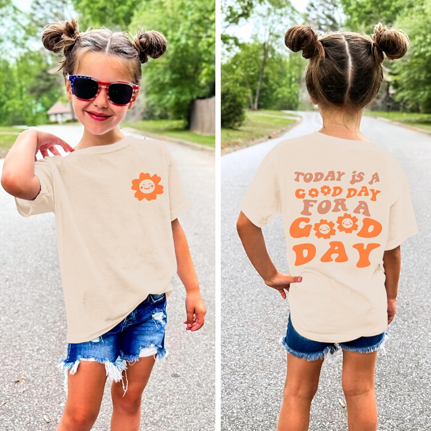 Girl's Graphic Tees Kids Cute Preppy Floral Inspirational Shirts Aesthetic Letter Slogan Loose Fit Casual Summer Tops - Image 5