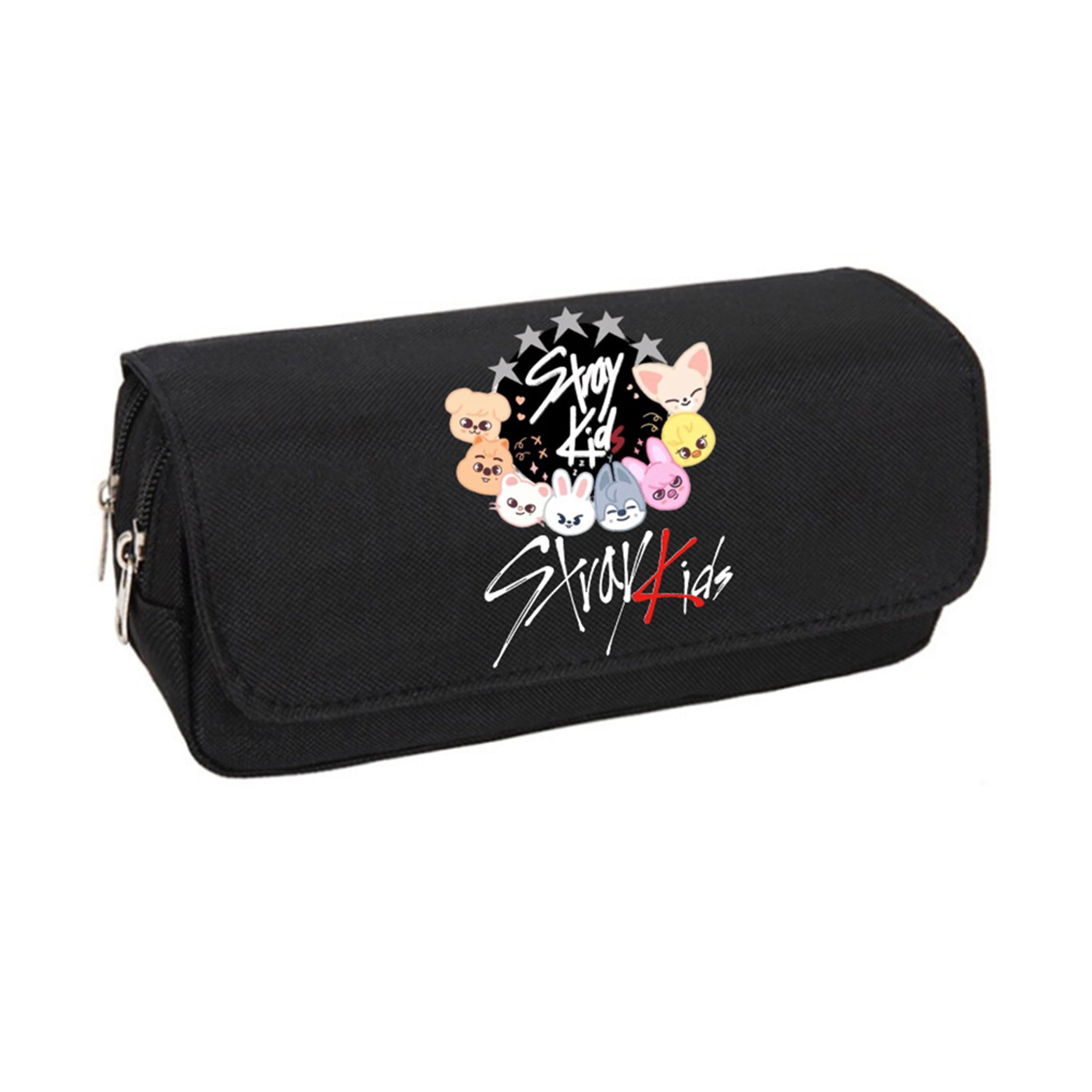 Roffatide Stray Kids Merch Pencil Case for Boys Girls Large Capacity Pen Organizer SKZ Storage Pouch for Stay Black P