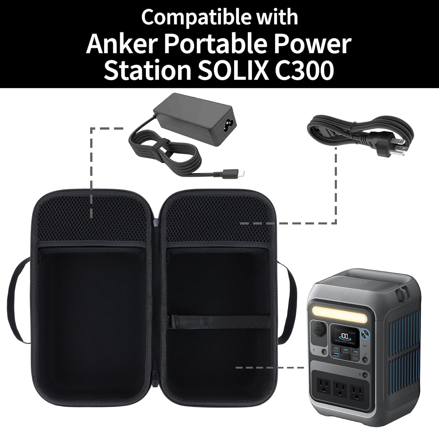 Case Compatible with Anker Portable Power Station SOLIX C300, 288Wh LiFePO4 Battery, 300W (600W Surge) Solar Generator