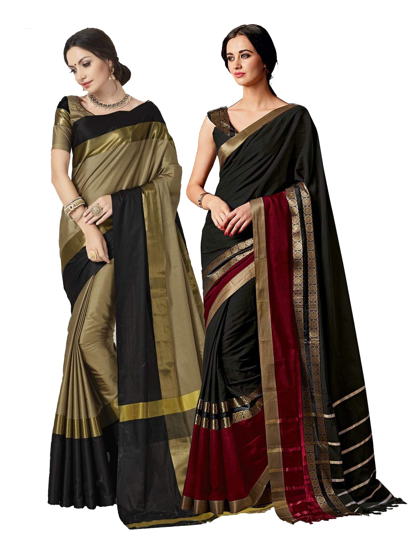 Elina fashion Pack of Two Sarees For Indian Women Cotton Art Silk Printed Weaving Border Saree || Sari Combo