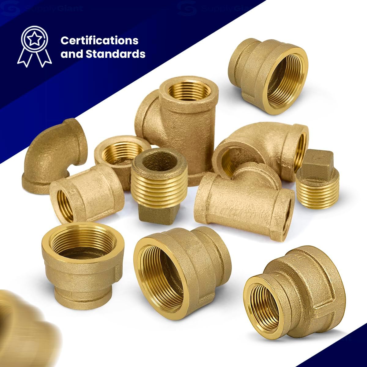 Supply Giant CSSD0120 1/2'' x 1/8'' Inch Lead-Free Brass Reducing Coupling with Female National Pipe Taper Threaded Ends, Brass Construction, Higher Corrosion Resistance, Economical & Easy to Install