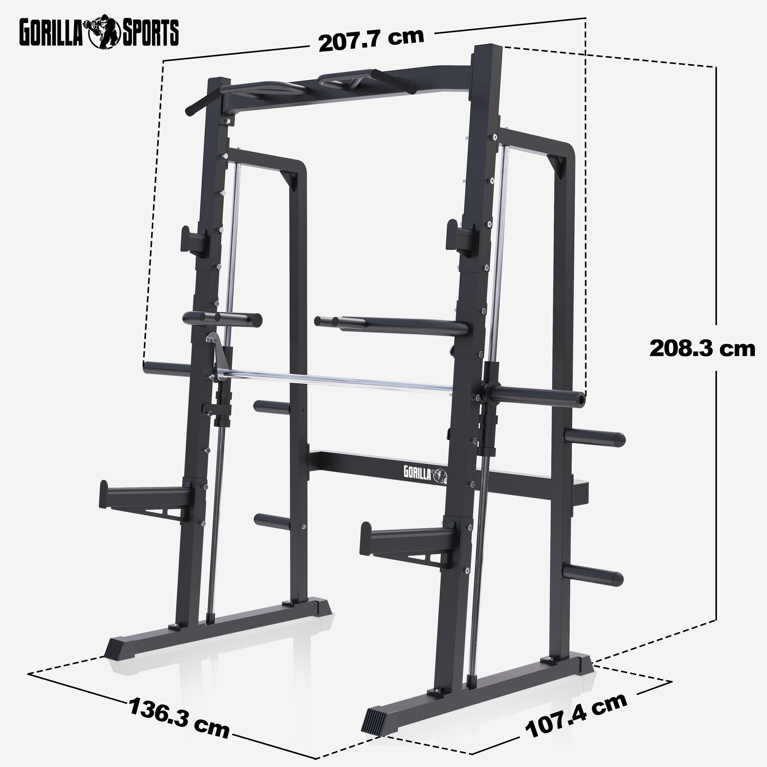 GORILLA SPORTS® Smith Machine - Pull Up Bar, Barre Guidée pour Disques 50/51 mm, Charge Max 300 kg - Cage a Squat, Machine de Sport, Power Station, Gym Equipment