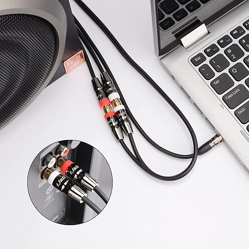 Miniatura 5 de J&D Cable de audio RCA dual de 0.138 in, macho de 0.138 in a 2 RCA hembra chapado en oro, cable adaptador de audio estéreo de carcasa de cobre, 6