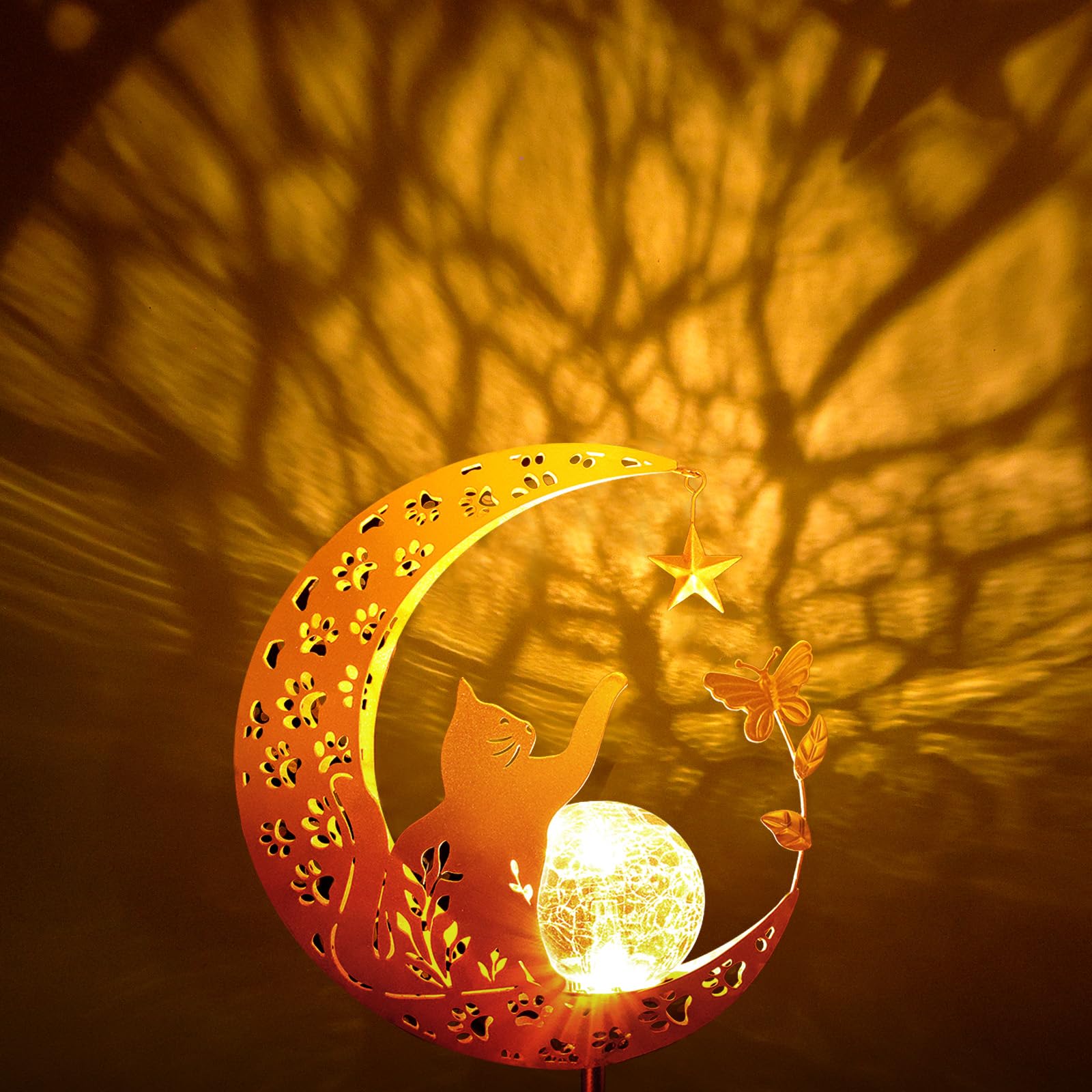 Solarleuchten Outdoor Dekorative Mond Katze Solar Pfahl Lichter Gartenarbeit Geschenke für Frauen Garten Ornamente Wasserdicht für Gehweg, Hof, Rasen, Terrasse