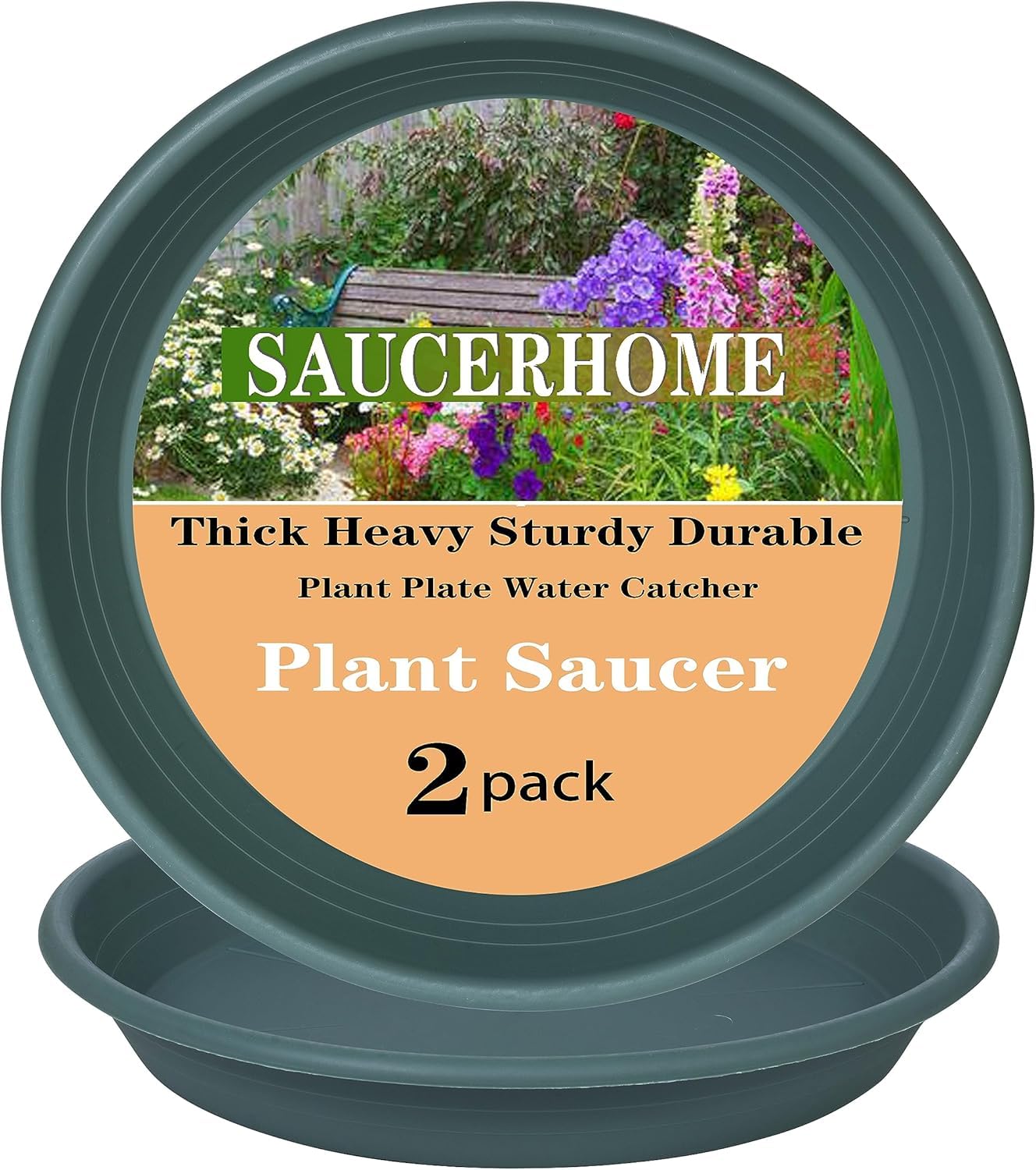 Plant Saucer 18 inch, 2 Pack 19 inch Plastic Large Flower Planter Plant Pot Saucers and Drip Tray for Indoors Outdoors, Heavy Sturdy Durable Plant Plate Water Catcher (Green)