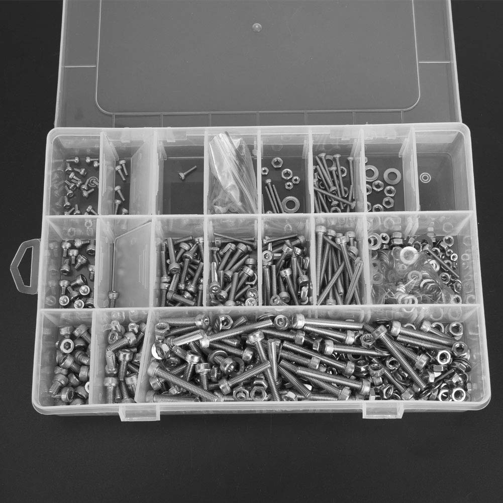 1080-teiliges Innensechskantschrauben-Set, Edelstahl 304 Schrauben-Sortiment mit Muttern und Flachringen M2 M3 M4 für Elektronik, Haushaltsgeräte und Präzisionsmaschinen