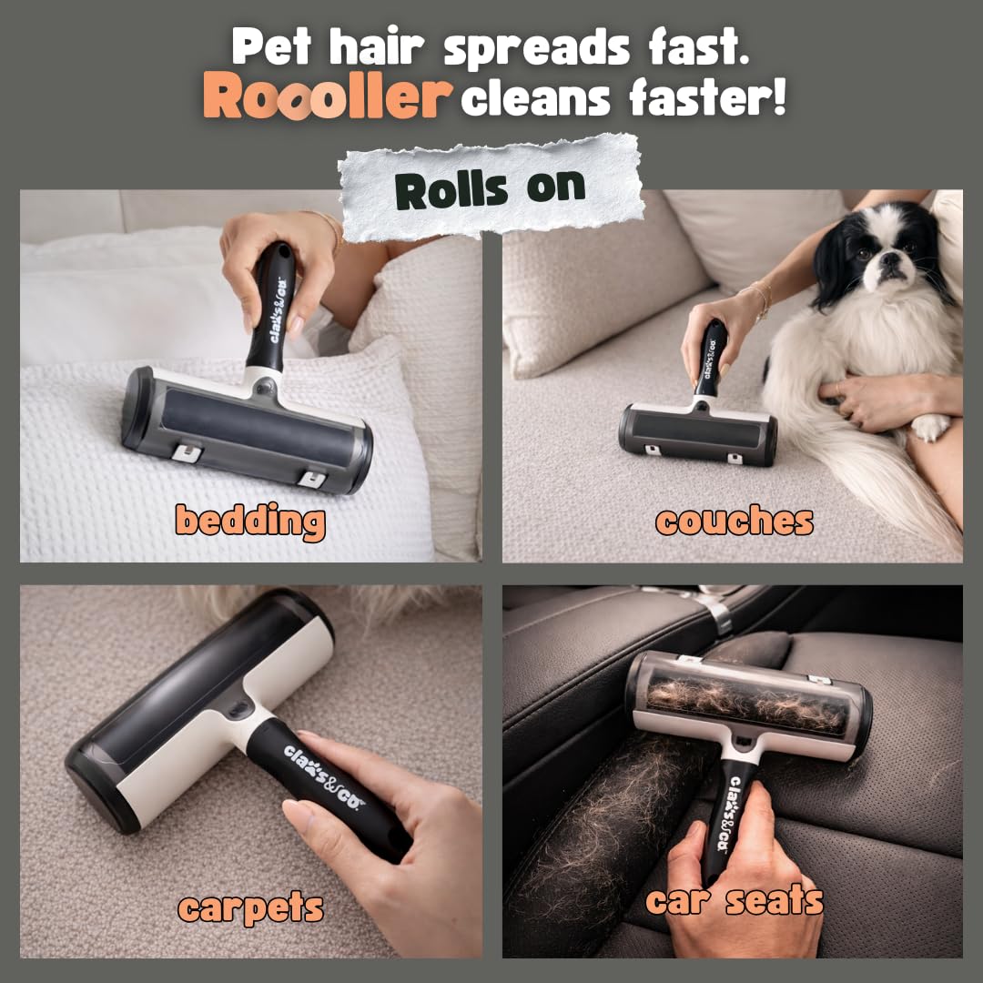 Claws & Co. Rodillo removedor de pelo de mascotas, limpiador ultrarrápido de pelo de perros y gatos para muebles, ropa y asientos de coche, reutilizable, sin hojas adhesivas ni baterías, elimina