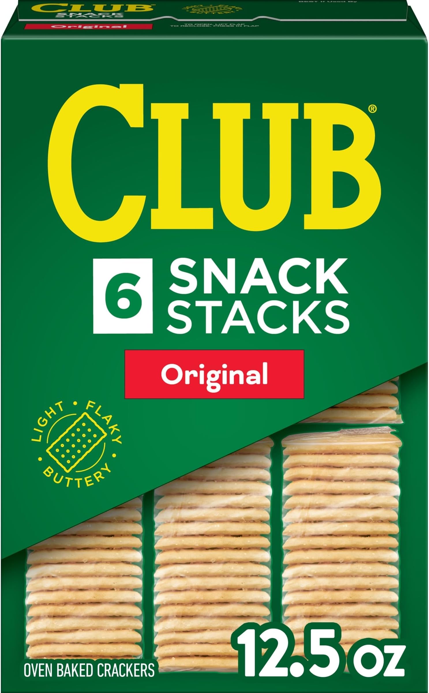 Club Snack Stacks Crackers, Lunch Snacks, Original, 12.5oz Box (6 Stacks)