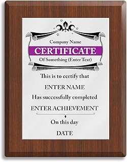 Certificate - Personalized Certificate Award Plaque - Full Color Printin...