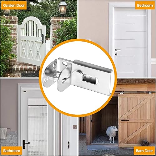 Miniatura 7 de Cerradura de puerta corredera, cerradura de cerrojo de puerta de 90 grados, candado de seguridad de ángulo recto de acero inoxidable con tornillos