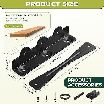 Louver Bracket Kit, Deck Louver Hardware Kit, Up to 11 Boards (48''), 1 Set | Metal Deck Sunblind System Brackets,Louvers Bracket Shutter Hardware Kit for Pergola Privacy Fence, Black